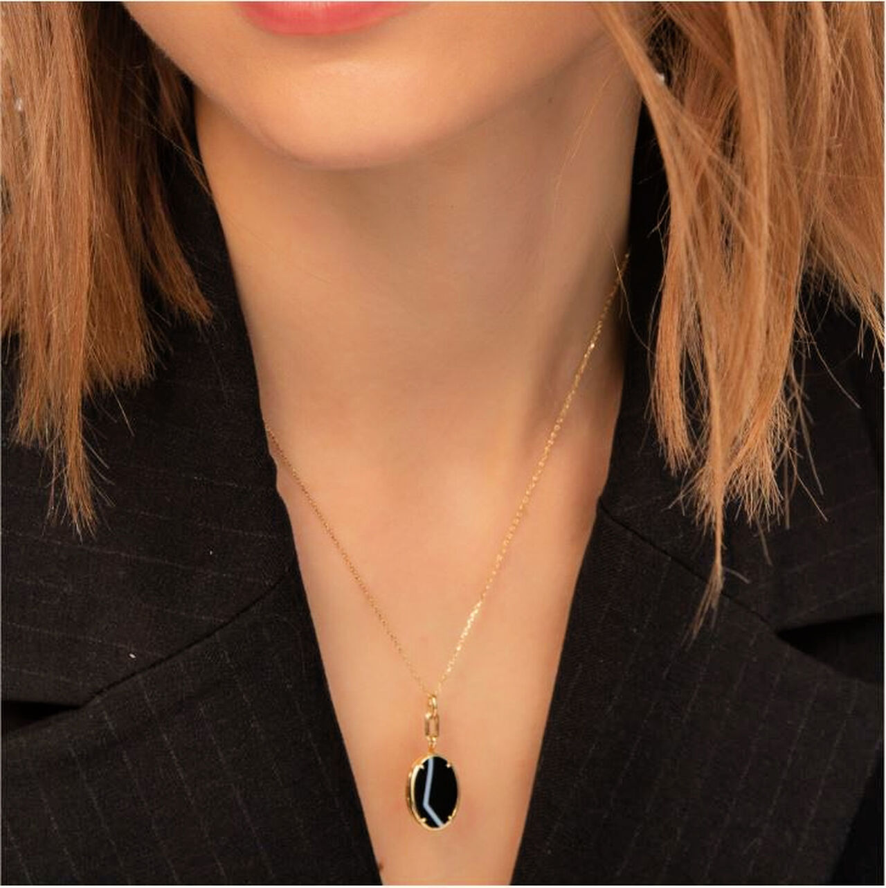 Monica Rich Kosann Oval Yellow Gold and Agate Locket 44422-YG-Agate Model image number 1